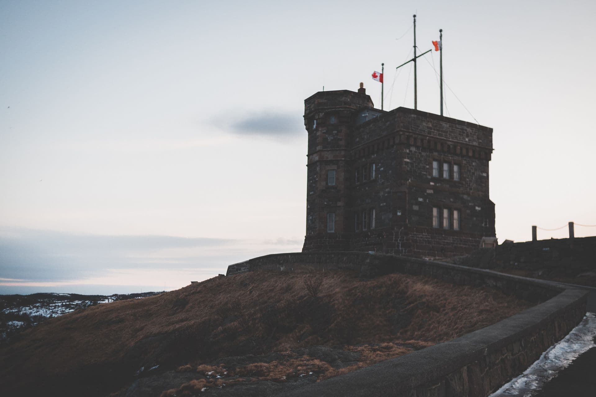Cabot Tower atop Signal Hill under a sundown sky, St. John's, Newfoundland